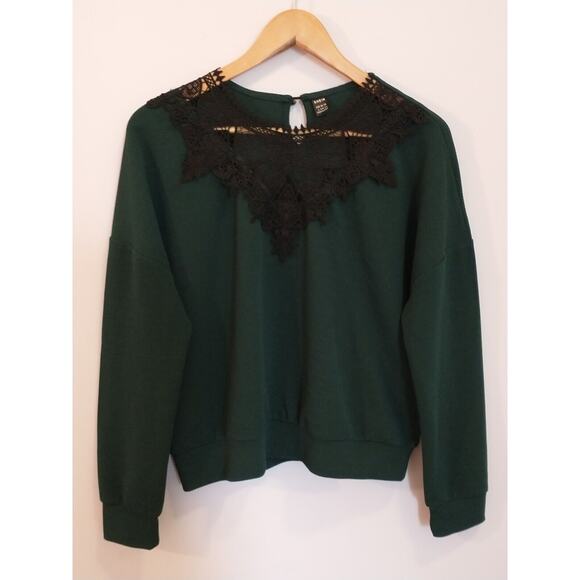 Shein Women's Waffle Knit Top Hunter Green Large Front Lace Keyhole back - Picture 5 of 10